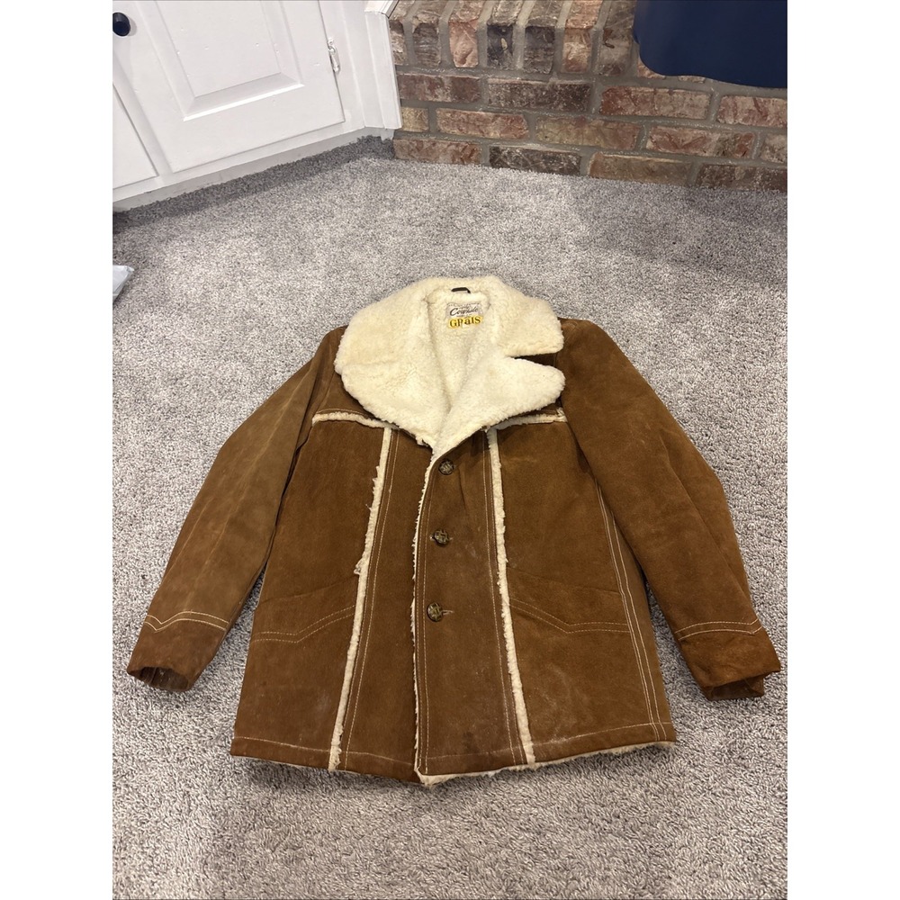 Vintage Grais Brown Suede Split Cowhide Lined Leather Western Jacket Size 40